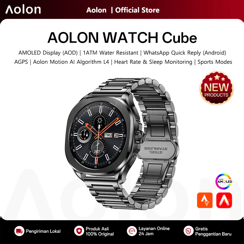 Android Smartwatch Accessories - Relógio Inteligente Aolon Cube com Tela